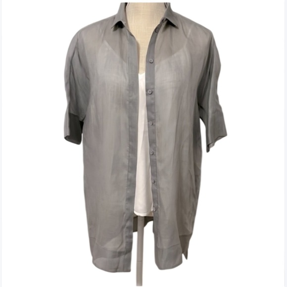 LAFAYETTE 148 New York Andra Semi Sheer Oversized Button Down Shirt- Size S - Picture 1 of 14